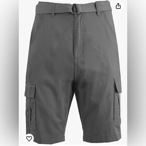 NEW - BLU ROCK Men’s Classic Belted Cotton Cargo Pocket Shorts. Grey. Size 40